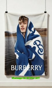 Burberry Monogram Blue White Flannel Sofa Throw Blanket B042